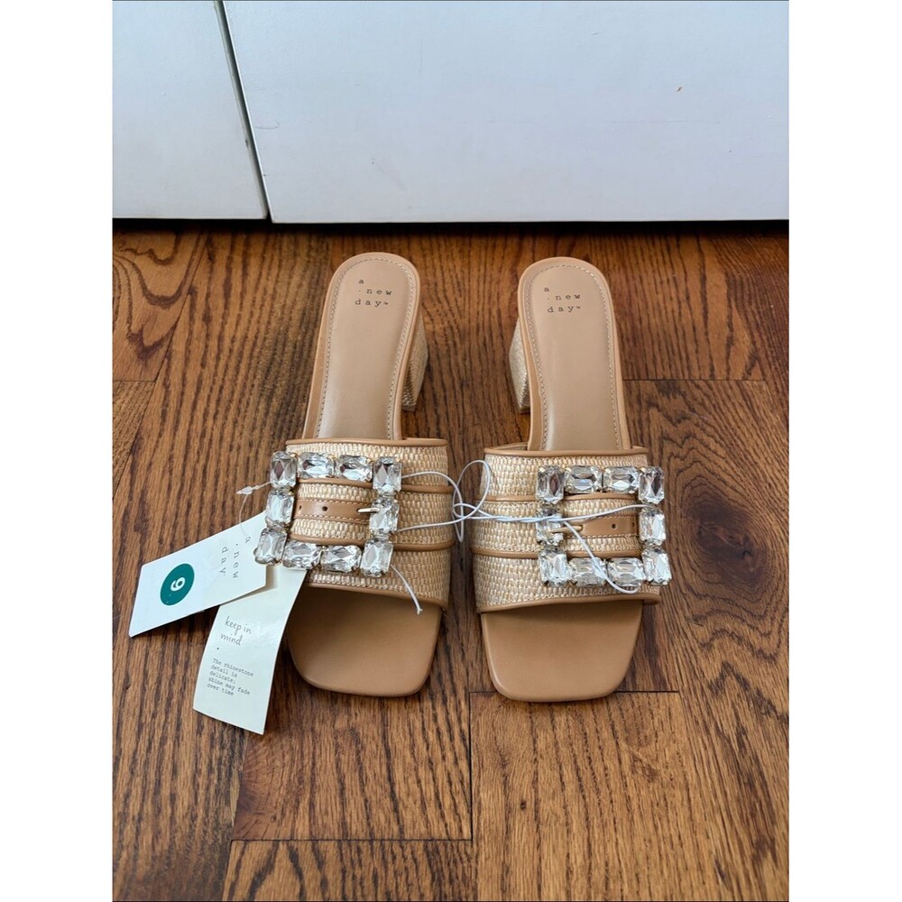 a new day Kathleen Tan Jeweled Block Heel Slide Sandals Size 9 New with Tags - Picture 2 of 7